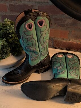 Ariat Navy Boots with Purple Trim and Green Accent